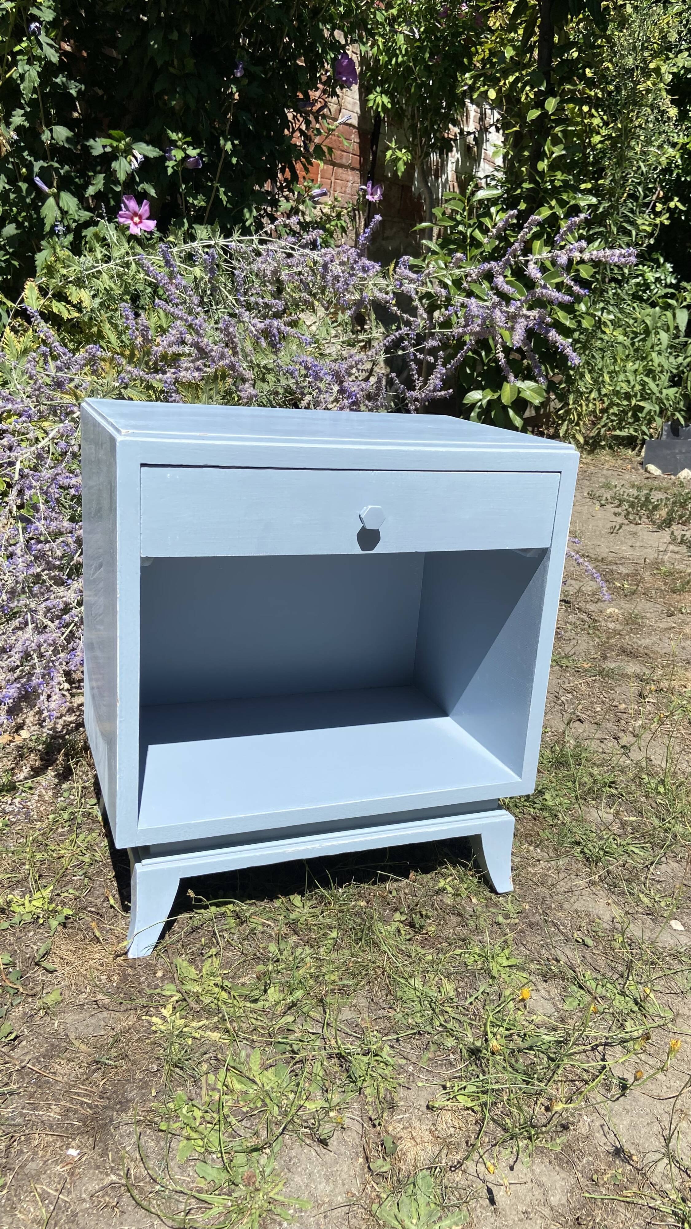Vintage bedside 1950 gray blue patinated