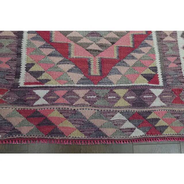 1970s Vintage Turkish Oushak Handmade Wool Cotton Pink Runner Rug 87x333