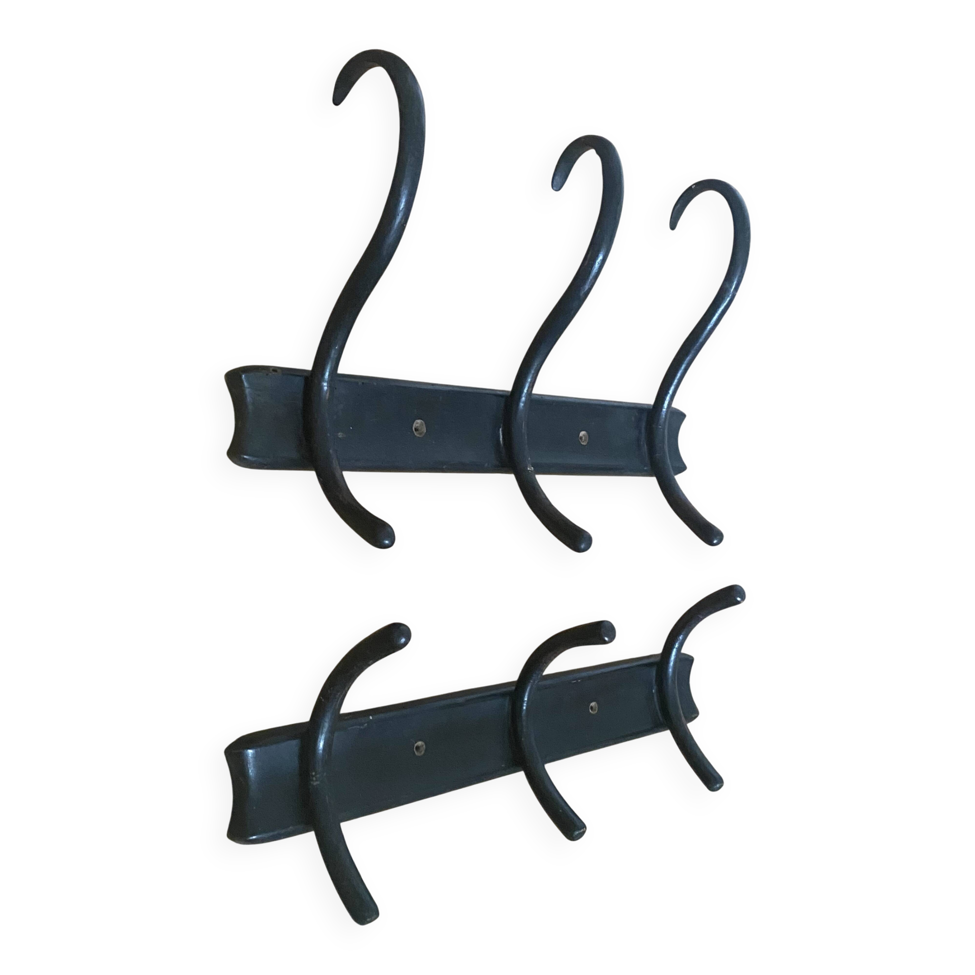 Old black curved wooden coat rack