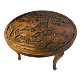 Mobilier d'Art Populaire Table Basse Circulaire Bois Massif Sculpté Années 30/40