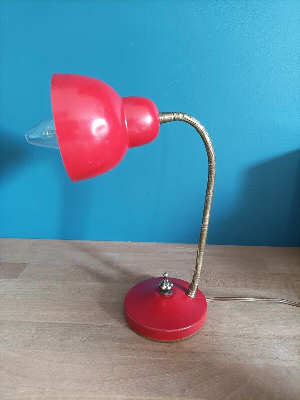 Bedside desk lamp metal red brass