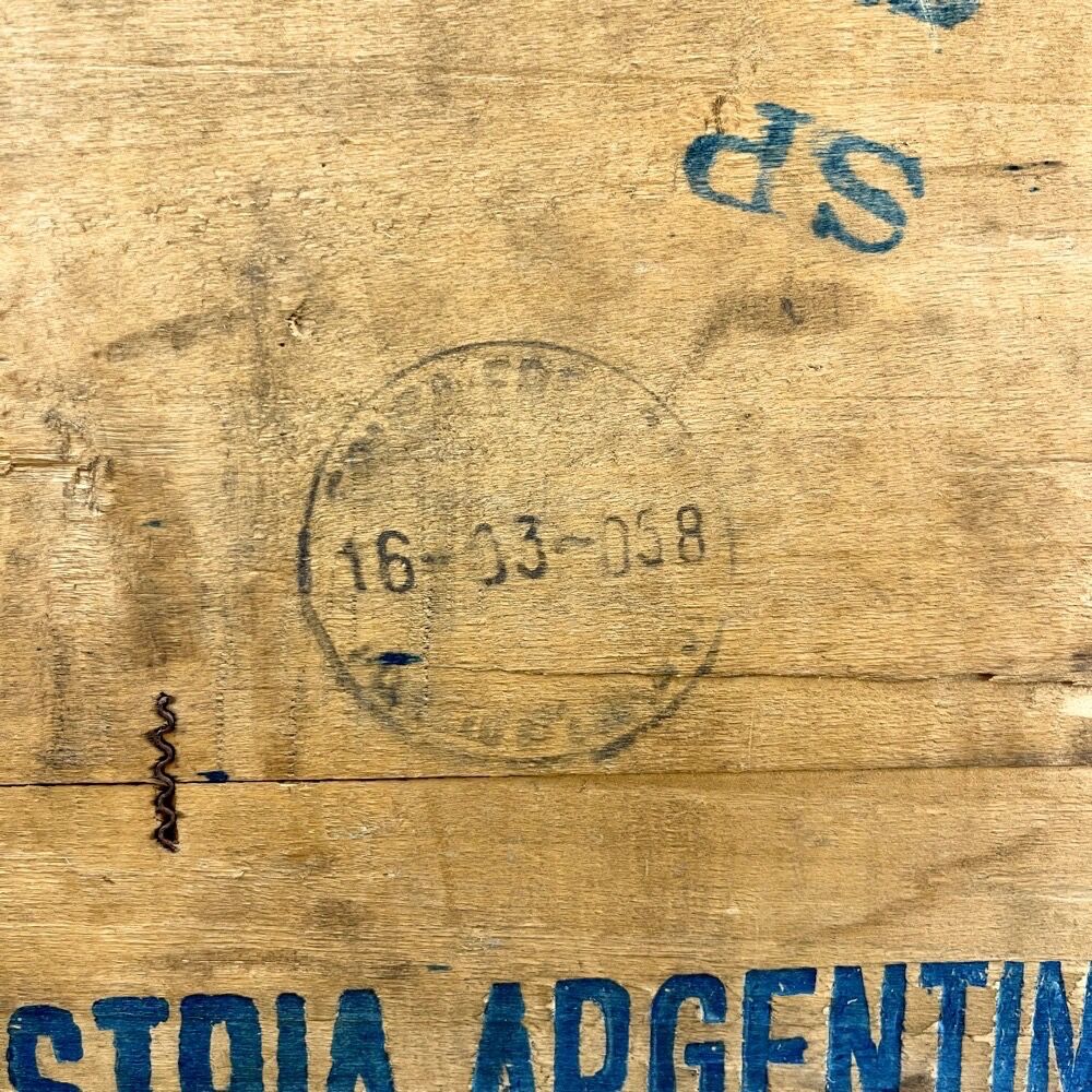 Wooden fruit transport box Argentina 1958