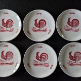 Henriot in Quimper - Set of 6 flat plates - Decorated with a pink rooster