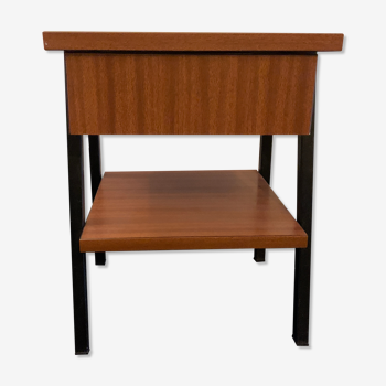 Bedside in black tubular and teak veneer. year 50s