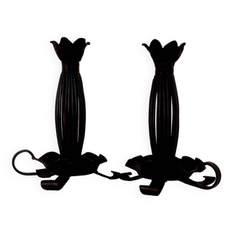 Duo of ironwork candlesticks