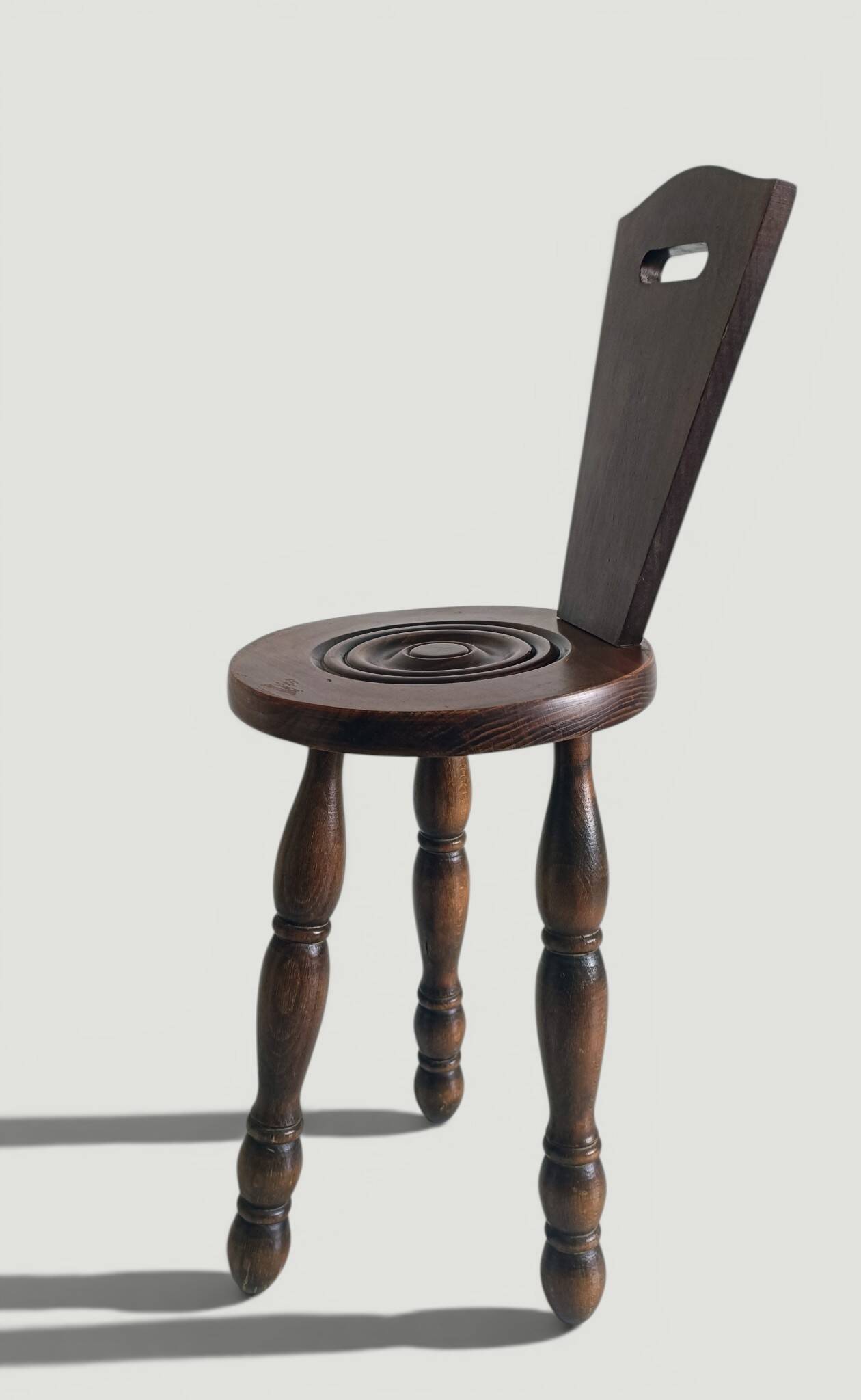 Folk Art Chestnut Wood Tripod Chair, Charles Dudouyt Style, France, 1930s