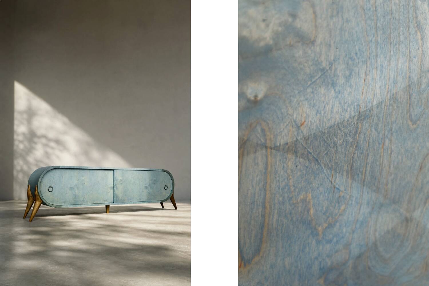 Mid-Century Modern Italian Turquoise Streamline Wood Sideboard, 1960s