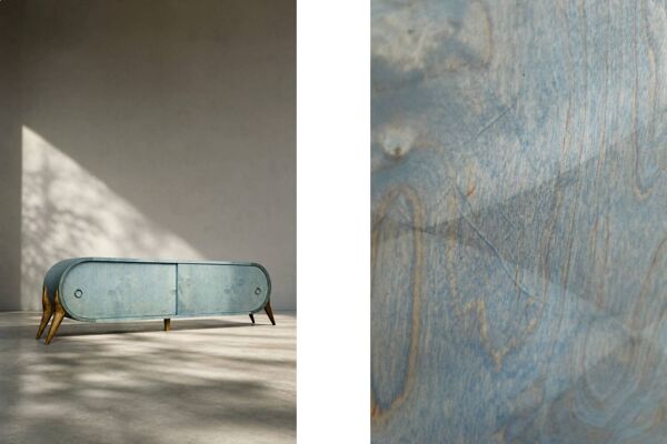 Buffet en bois streamline turquoise italien des années 1960, style mid-century modern.