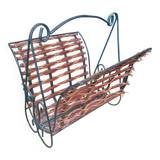 60s metal and rattan magazine rack