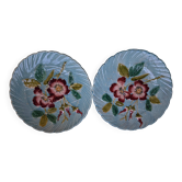 Sarreguemines plates majolica with pink wild roses
