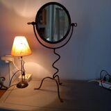 Atypical round mirror in artisanal wrought iron