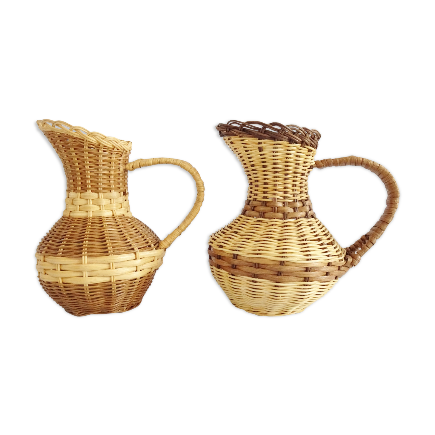 Paire de vases en rotin, vase tressé des années 1960