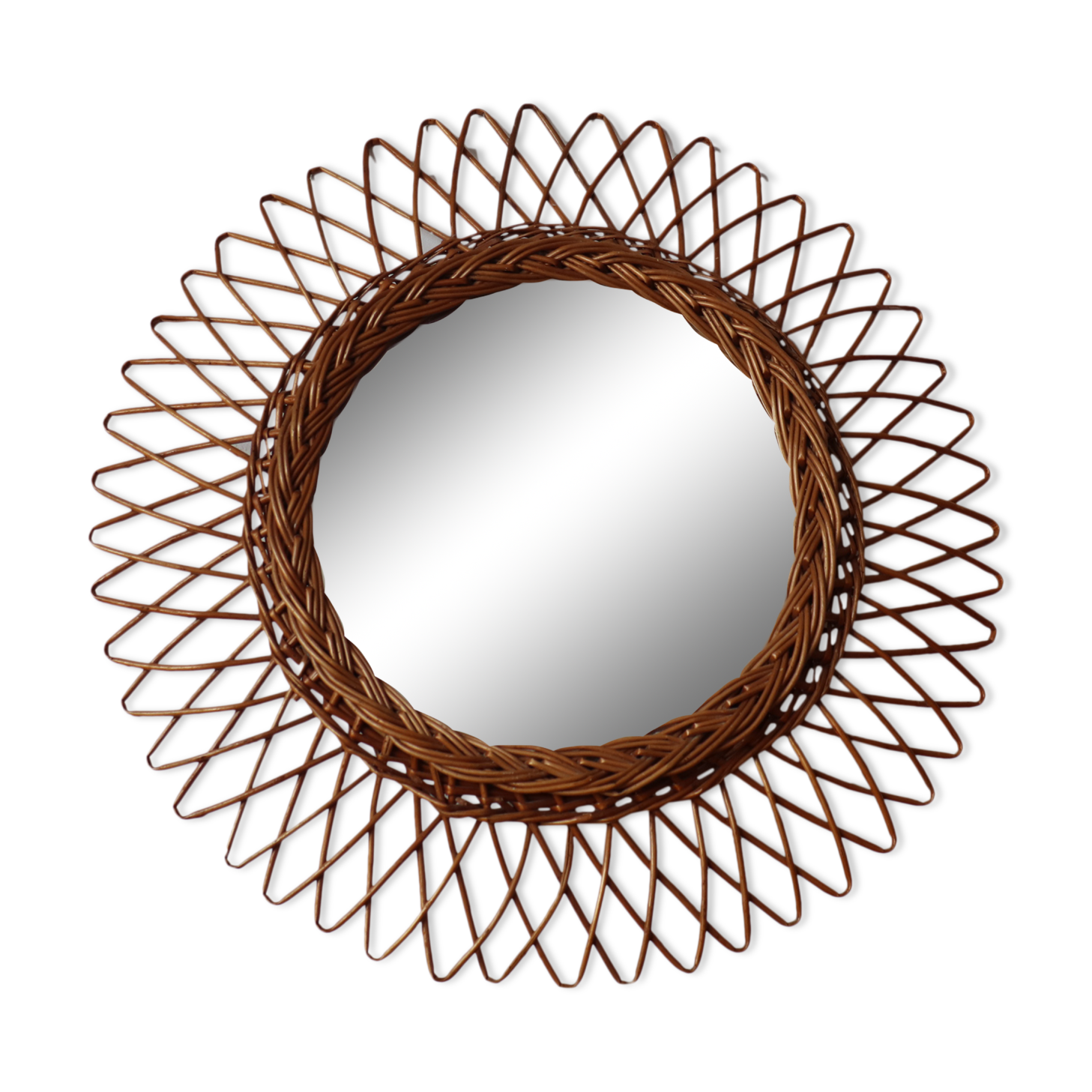 Vintage wicker sun mirror 45x45cm