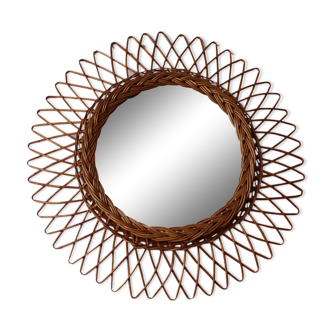 Vintage wicker sun mirror 45x45cm