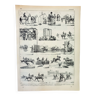 Gravure ancienne 1898, Course de chevaux, hippodrome • Lithographie, Planche originale