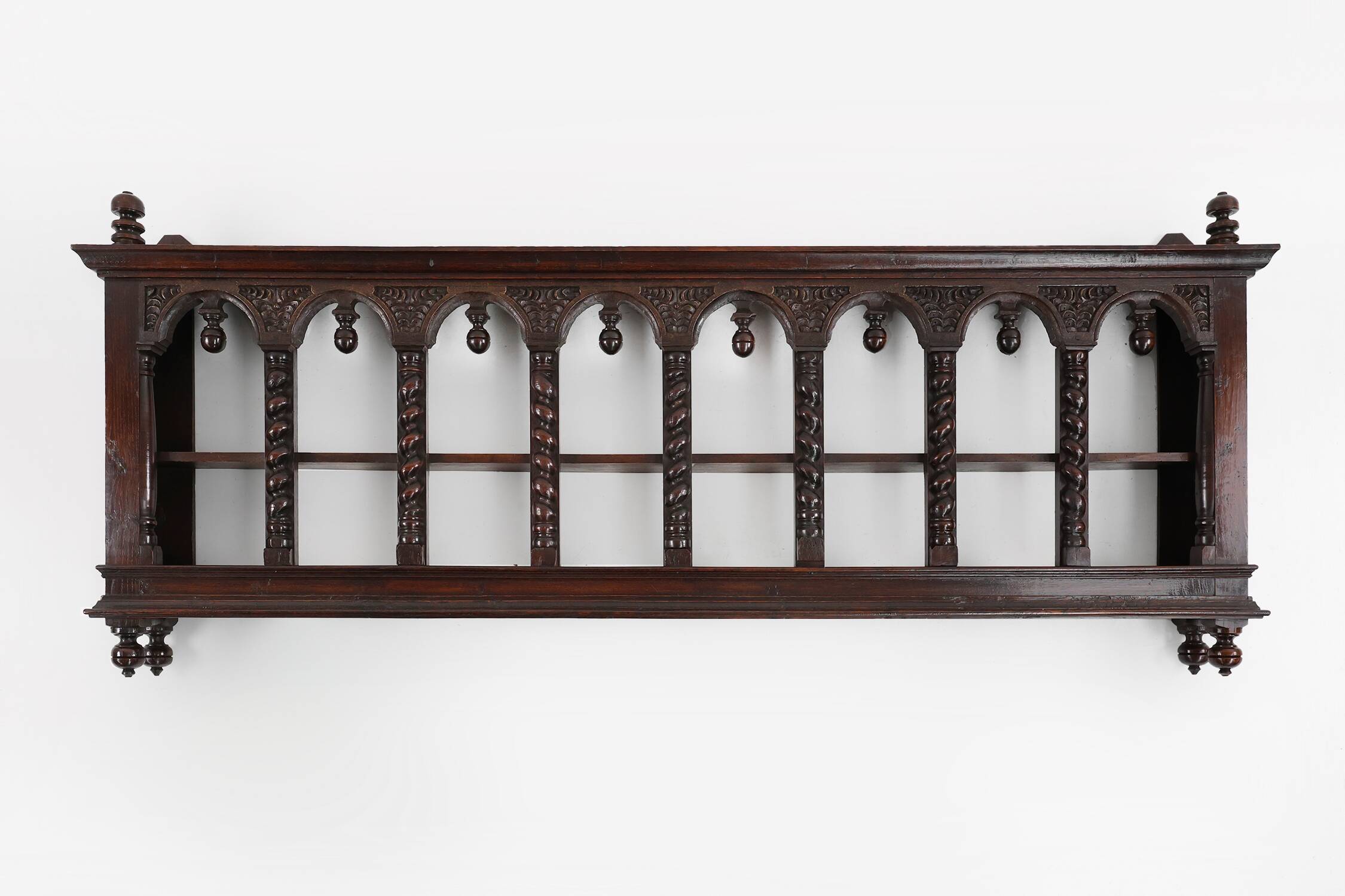 16th Century gothic style hand carved wall mount rack