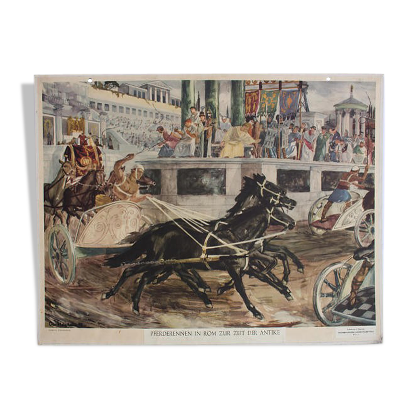 Poster "Races of horses in ancient times" published by Esselte Stockholm 1949