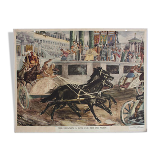 Affiche "Courses de chevaux dans l’antiquité"  publié par Esselte Stockholm 1949