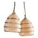 Set of 2 pink glass pendant lamps with silver threads