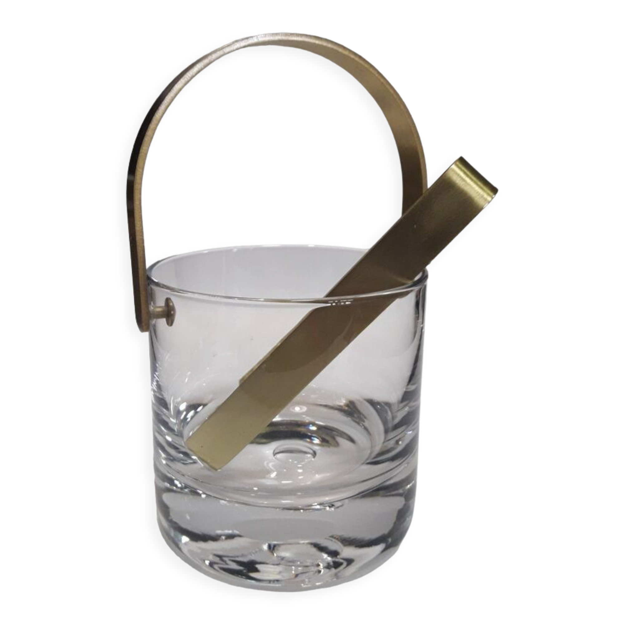 Ice bucket, ice cubes and its vintage pliers