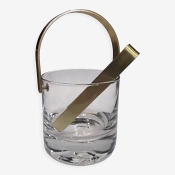 Ice bucket, ice cubes and its vintage pliers