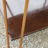 Vintage double wooden side table with copper base from the 50s