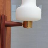 Scandinavian tea towel lamp teak and opaline circa 1960