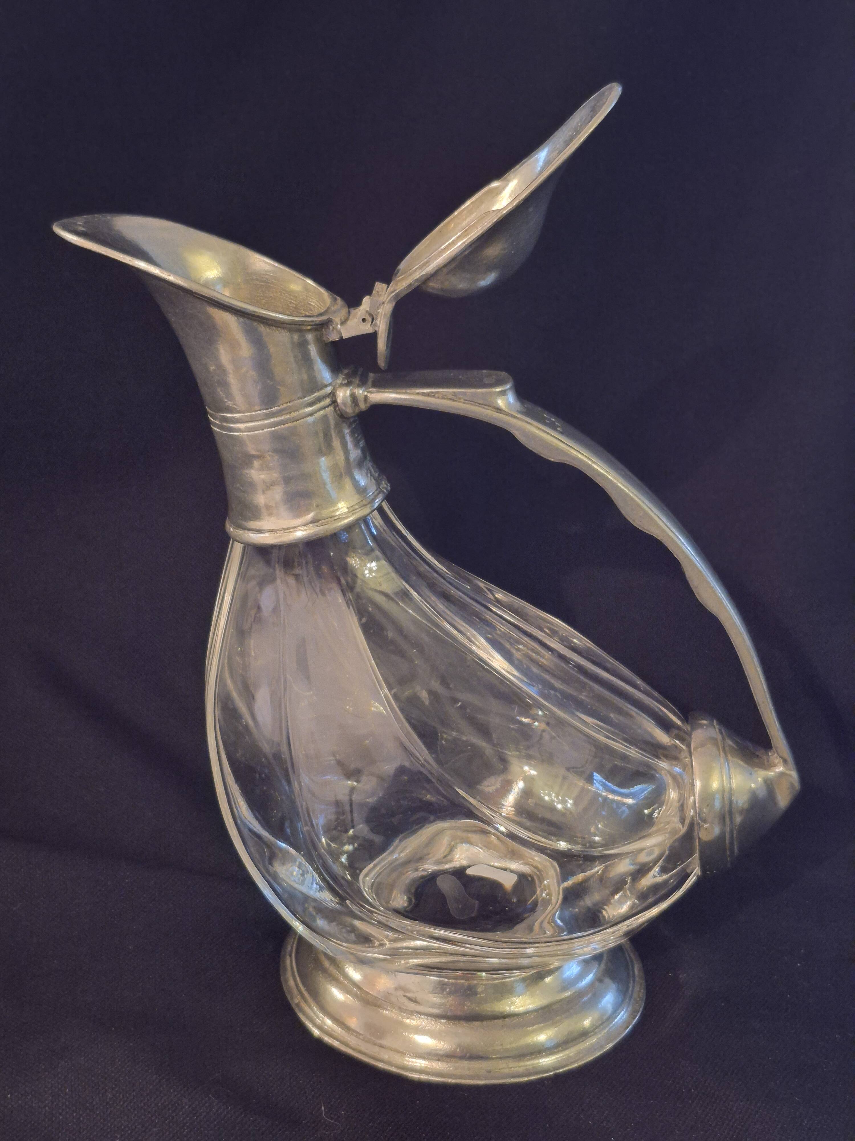 Wine carafe, duck design, glass and metal A553