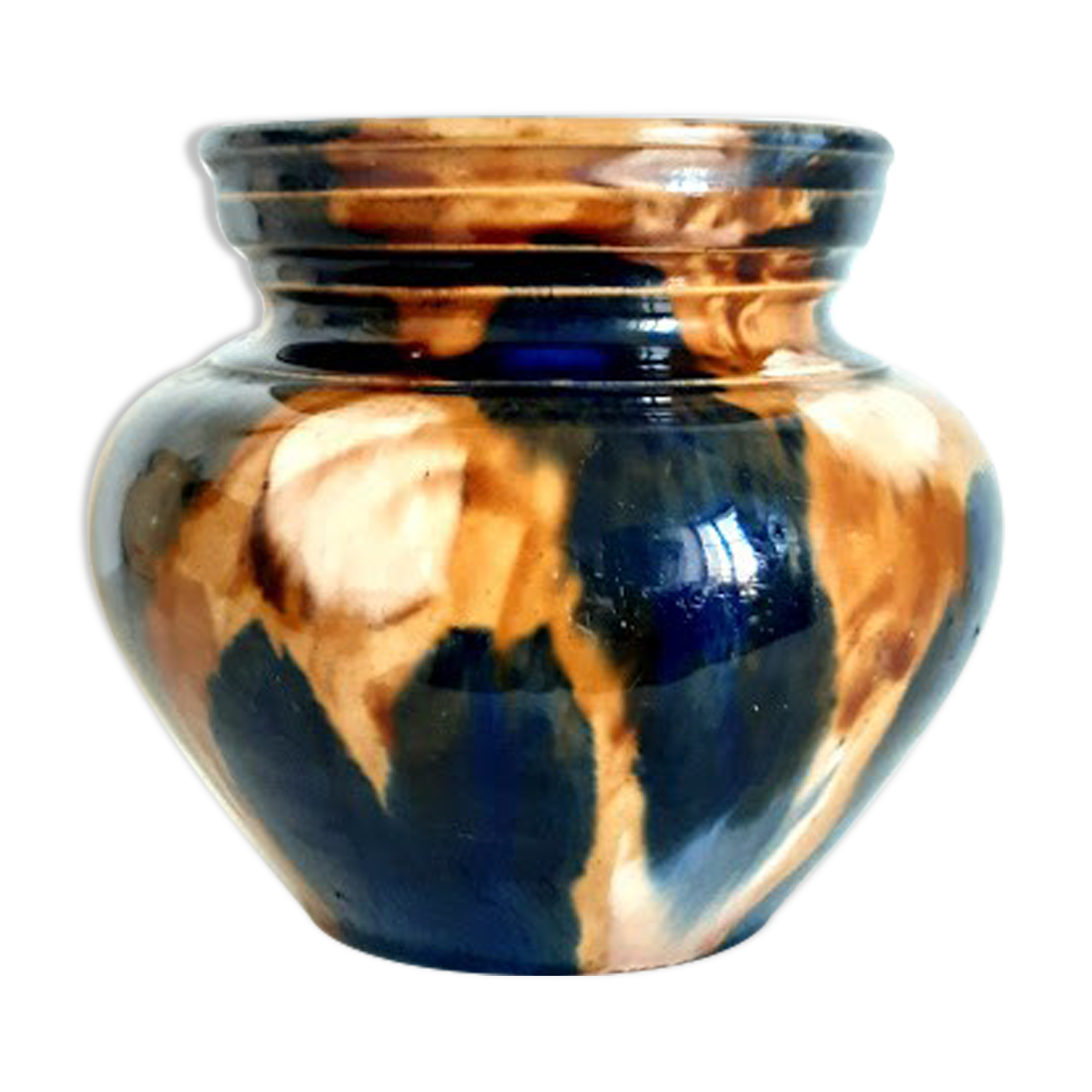 Ceramic vase art nouveau ochre and marine