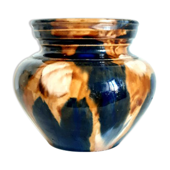 Vase céramique art nouveau ocre et marine