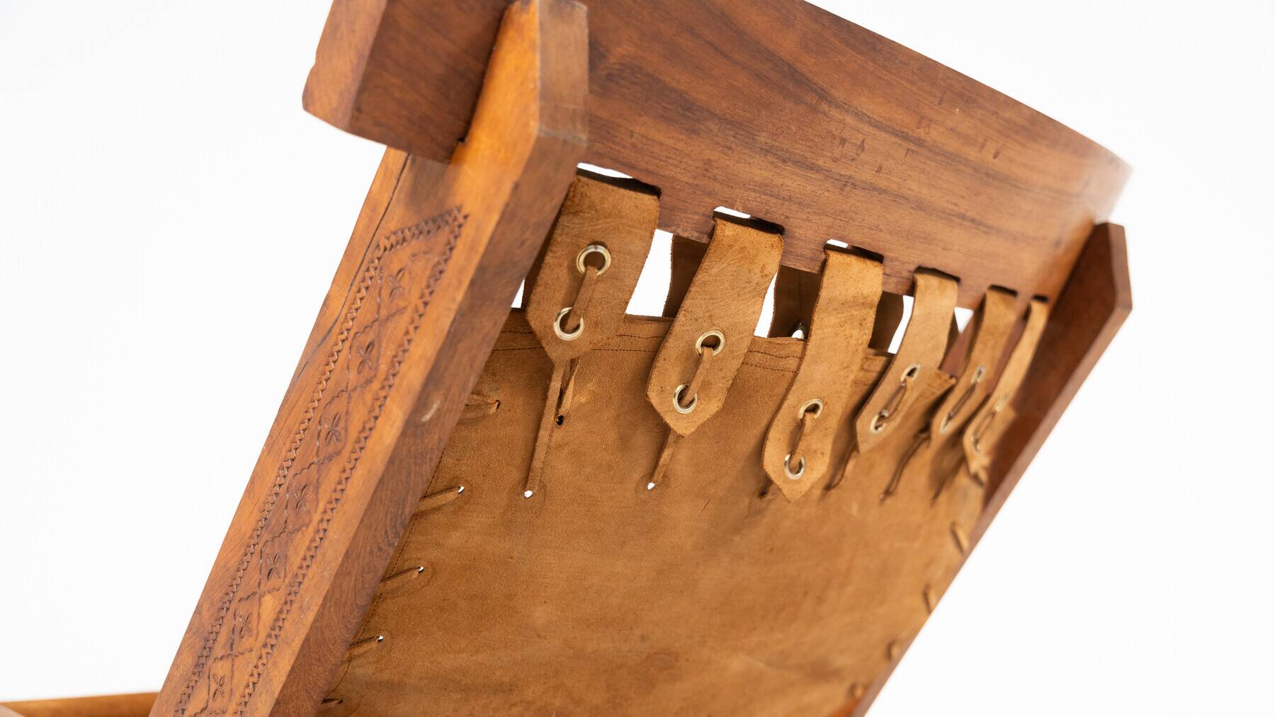 Pair of Folding Chair, Wood and Leather, Brazilian style