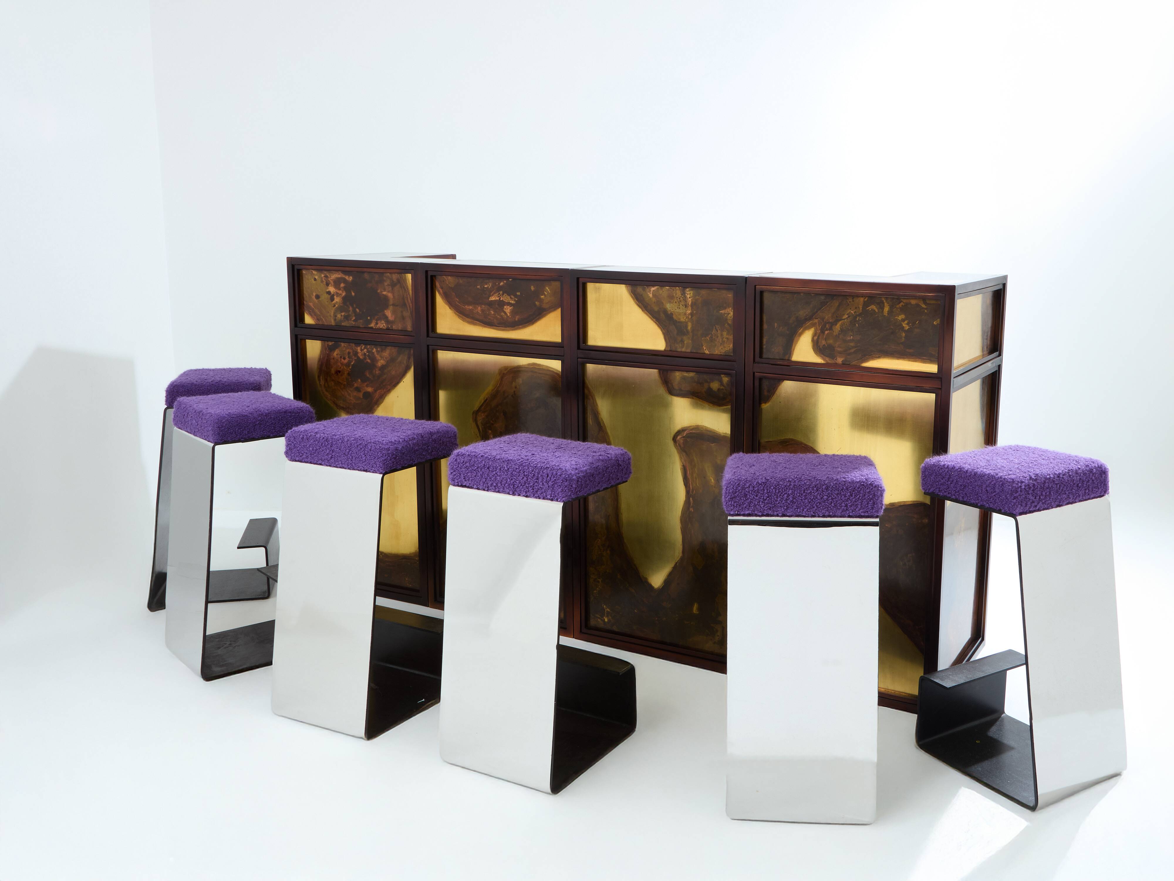 Large oxidized and patinated brass bar by Isabelle and Richard Faure 1970