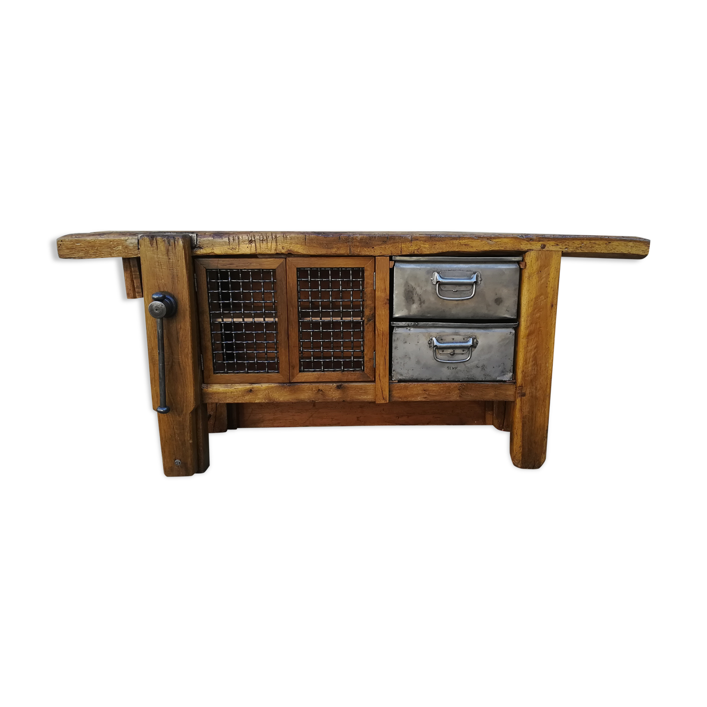 Oak and metal workbench