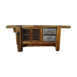 Oak and metal workbench