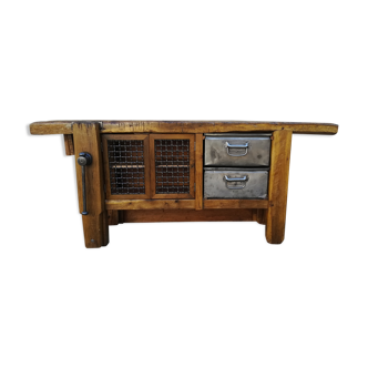 Oak and metal workbench