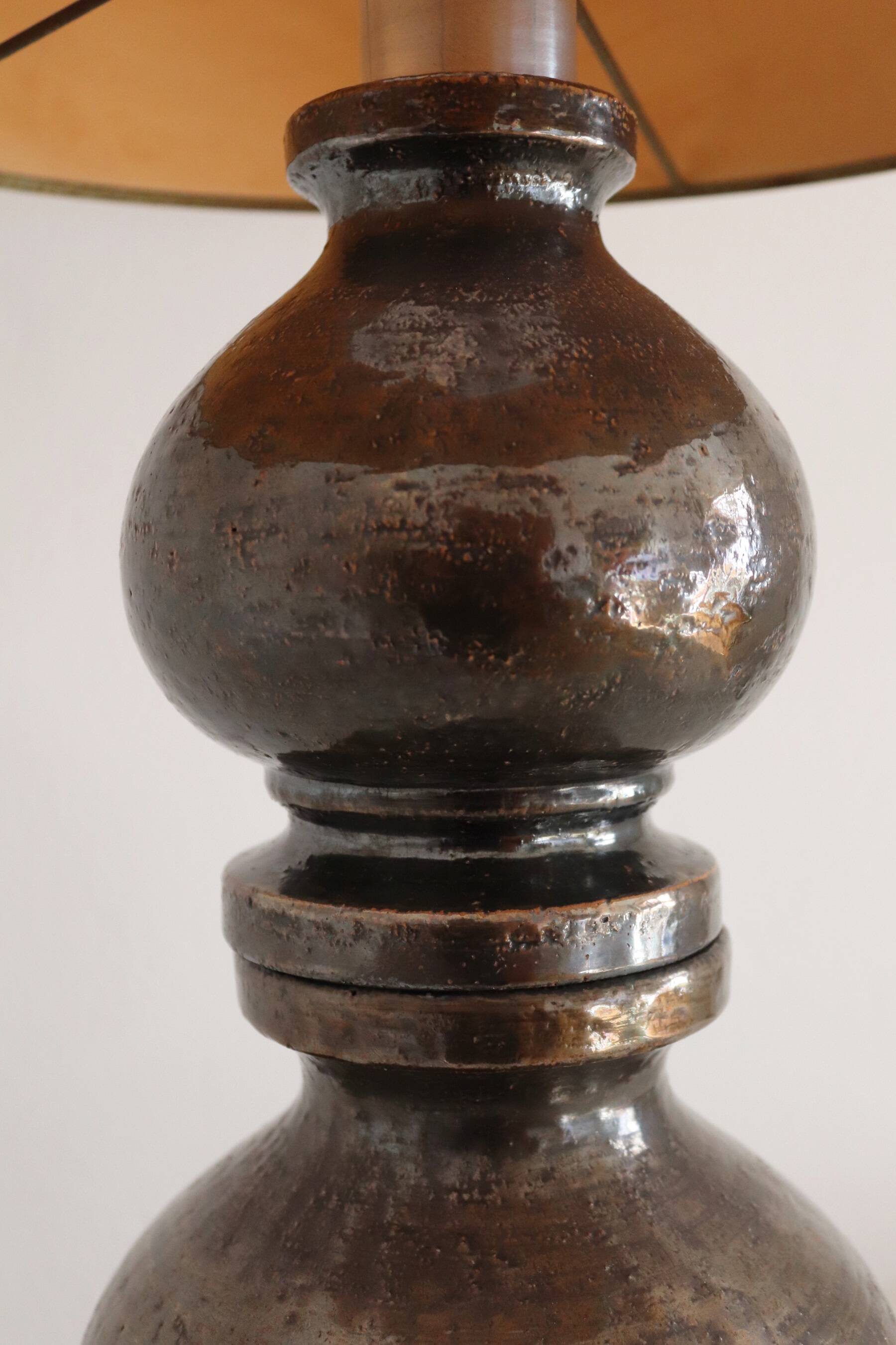 Italian Ceramic Table Lamp by Aldo Londi with Cork Lampshade, 1960