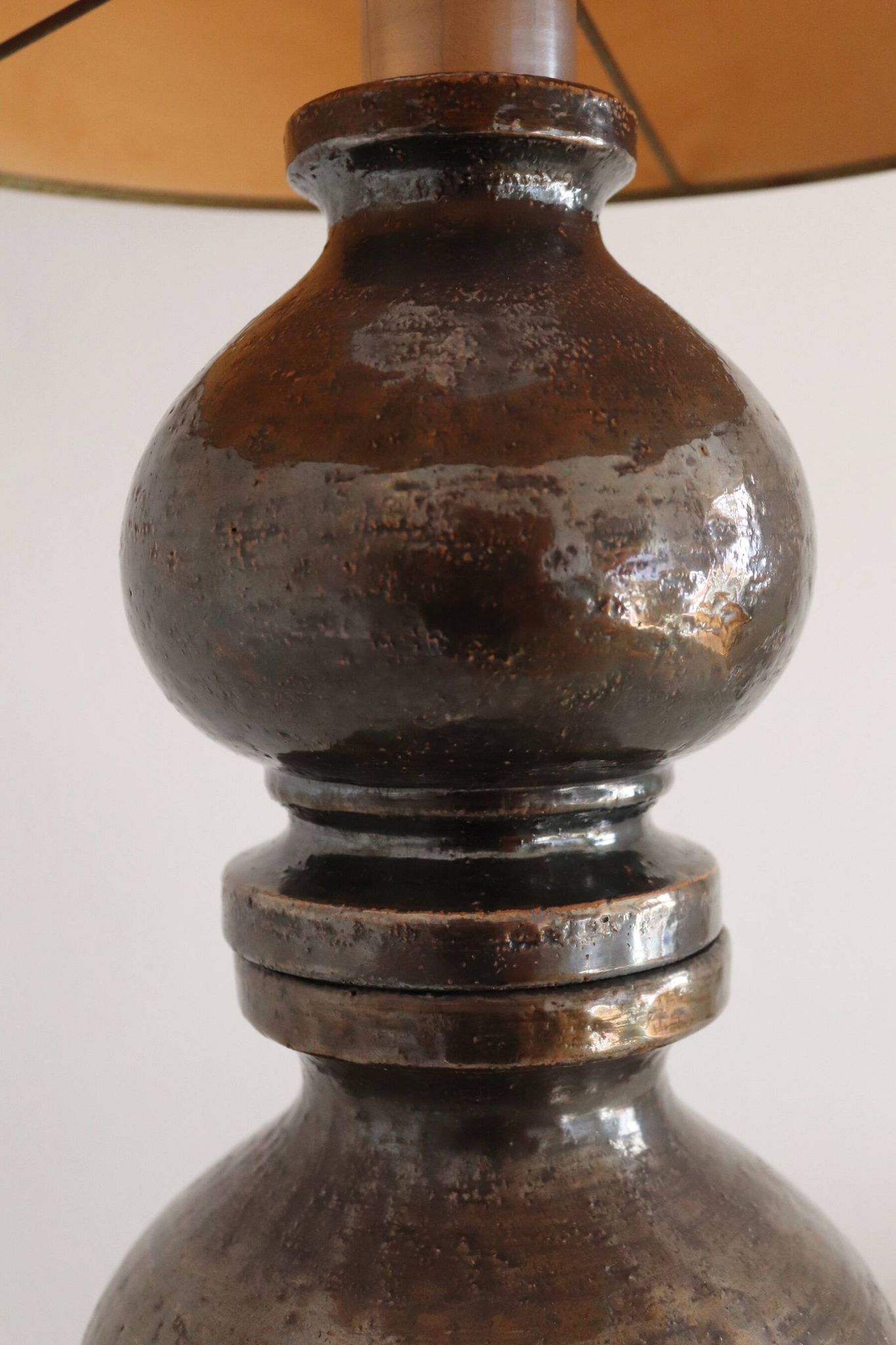 Italian Ceramic Table Lamp by Aldo Londi with Cork Lampshade, 1960