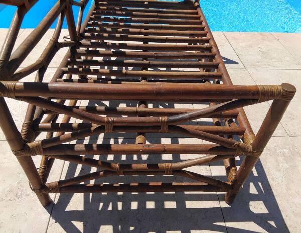 Ensemble salon de jardin une Banquette et un Fauteuil en bois Vintage