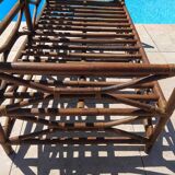 Ensemble salon de jardin une Banquette et un Fauteuil en bois Vintage