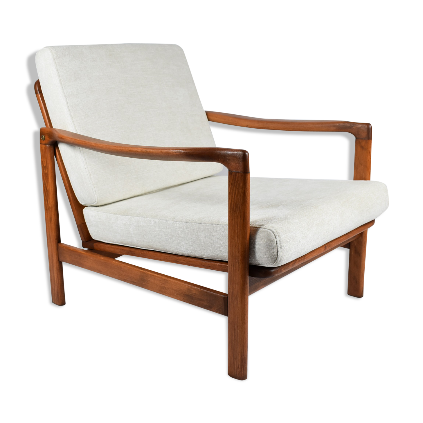 Scandinavian armchair, fully restored, designer Z. Baczyk, 1960s, beige fabric