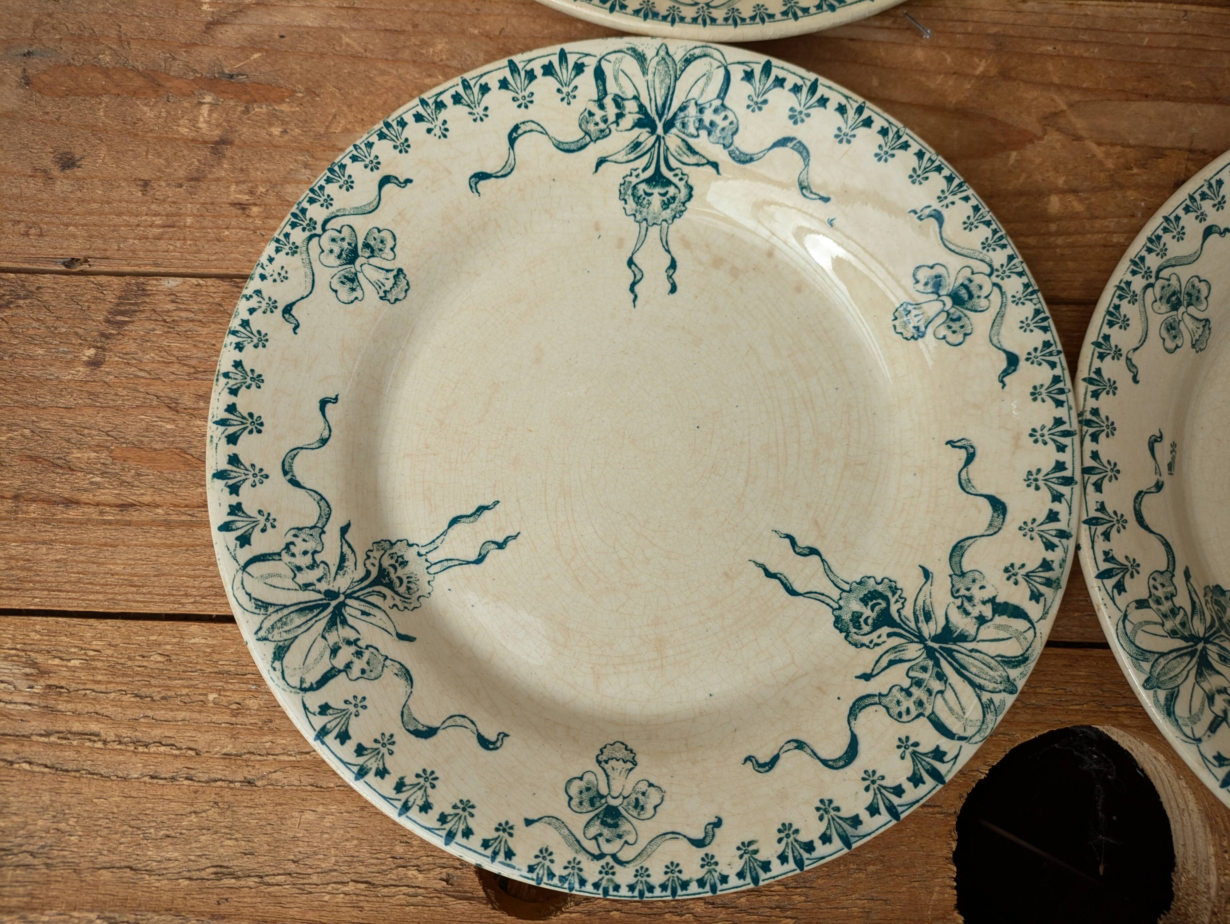 Set of 4 old opaque porcelain plates from Gien, Venice Terre de fer model