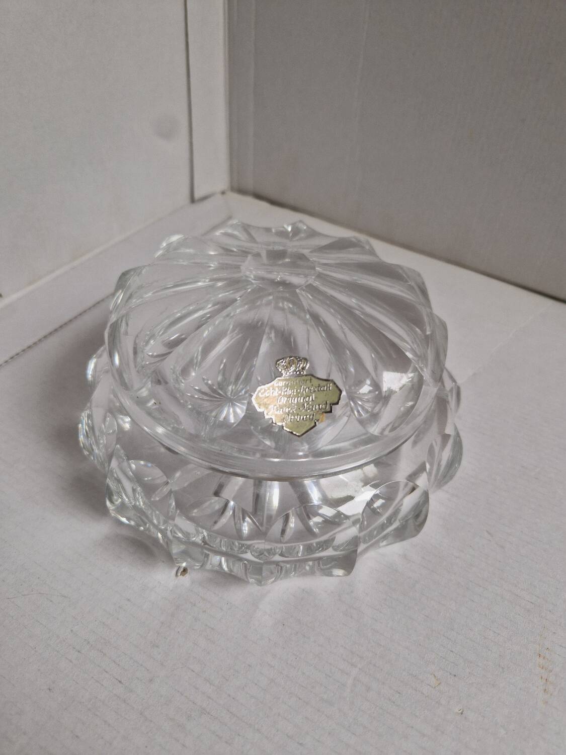 Old vintage decorative chiseled crystal candy box