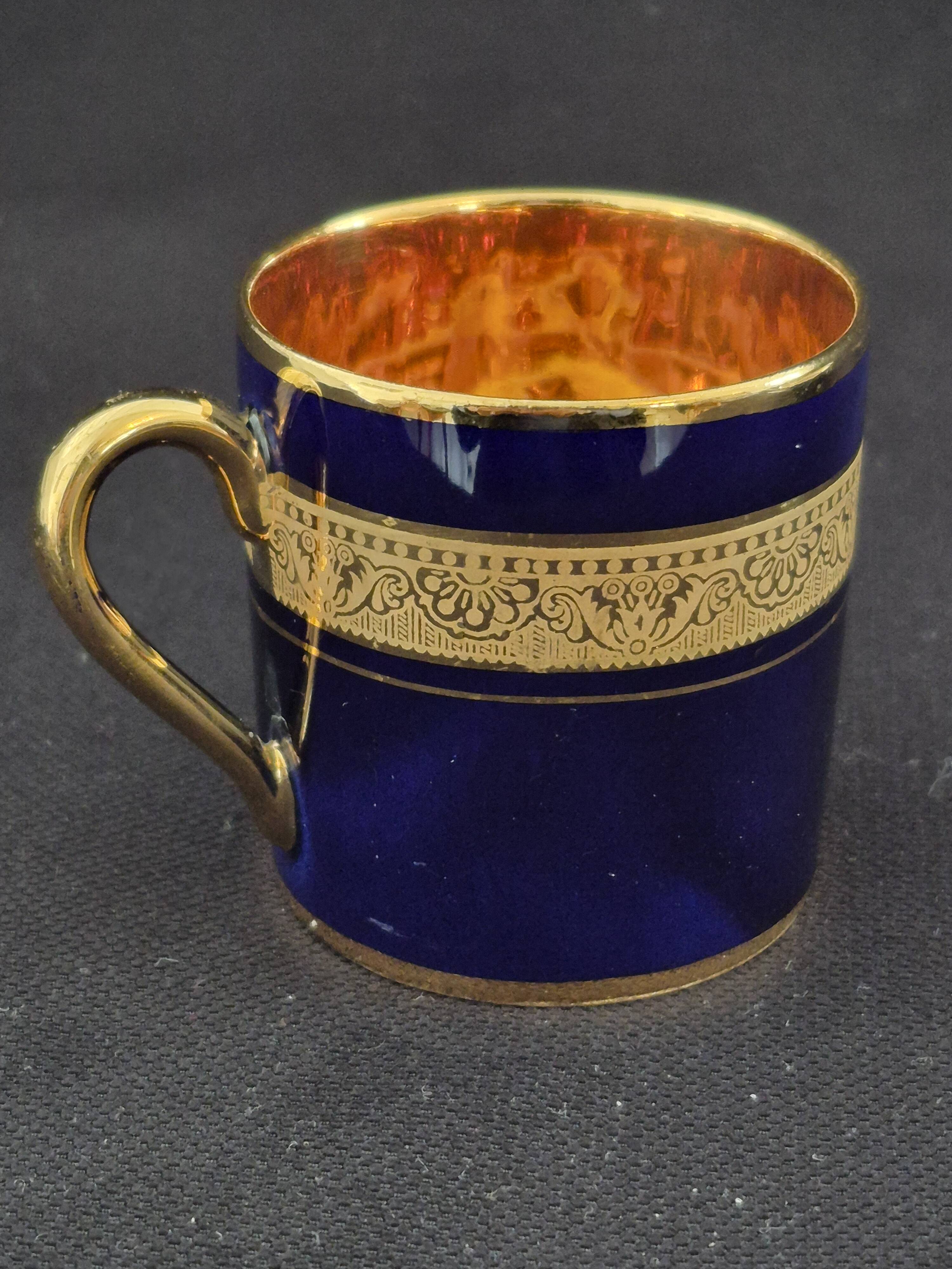 Litron cup porcelain from limoges legle blue from the oven and fine gold a464