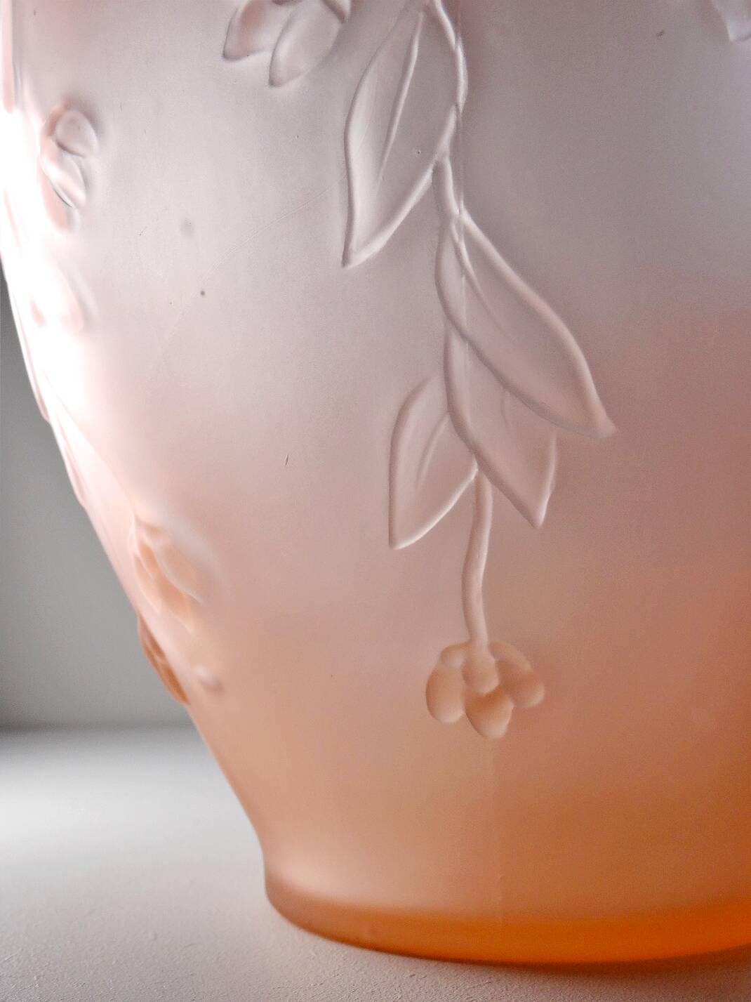 Large art deco style vase in molded/pressed pink glass paste