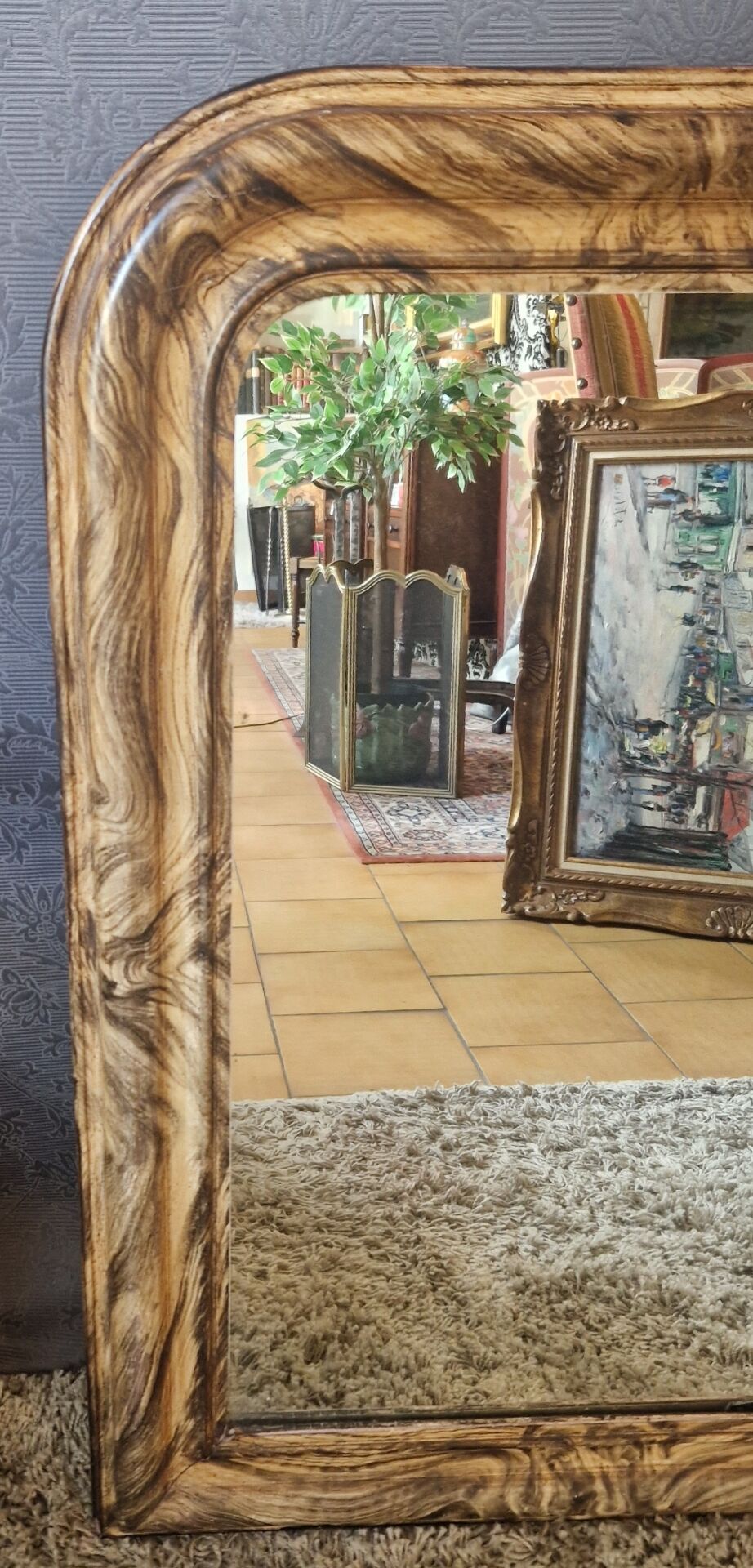 Miroir Louis Philippe décors faux bois  93 x 69 cm