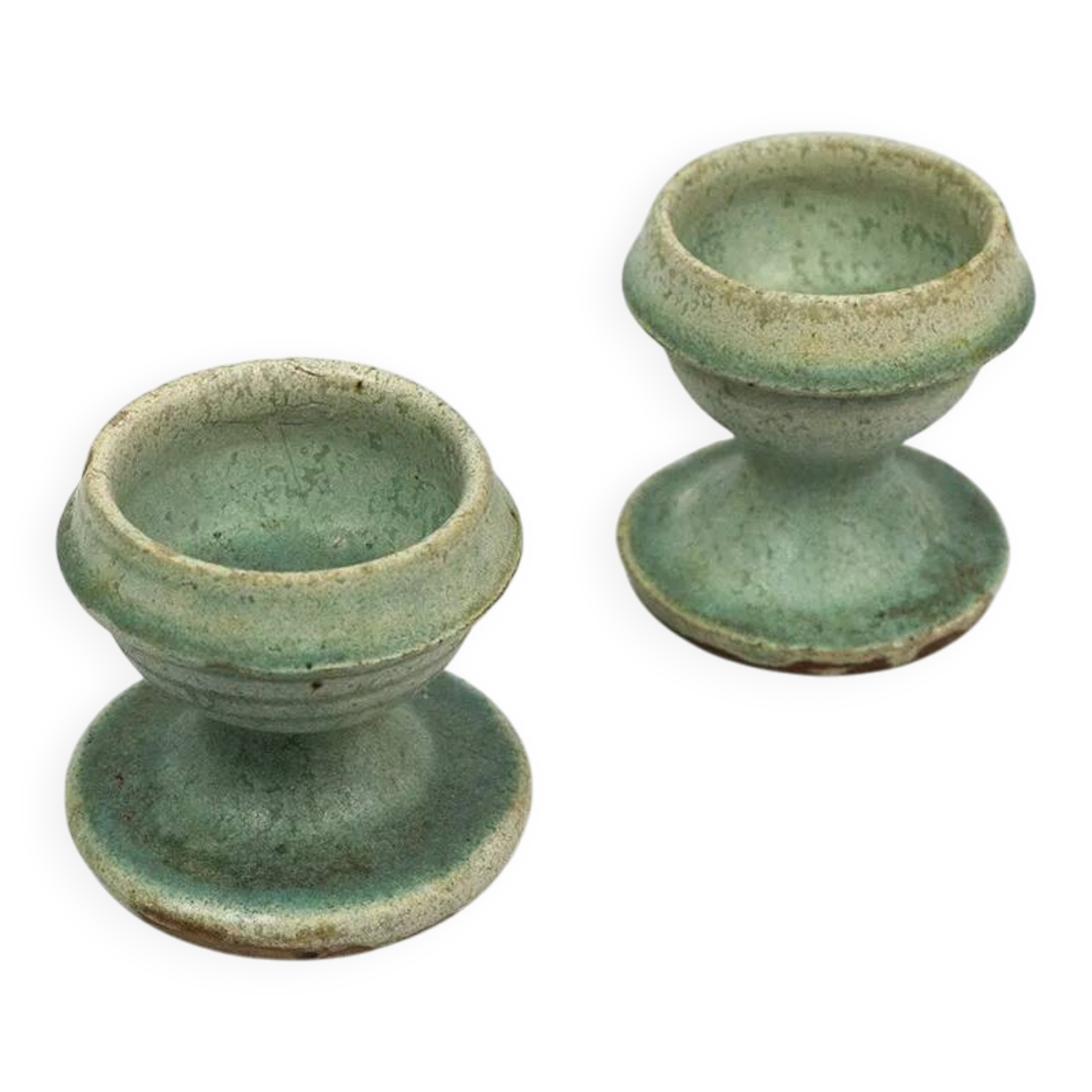 Pair of egg cups/candle holders by Alexandre Bigot – Art Nouveau stoneware