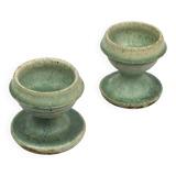 Pair of egg cups/candle holders by Alexandre Bigot – Art Nouveau stoneware
