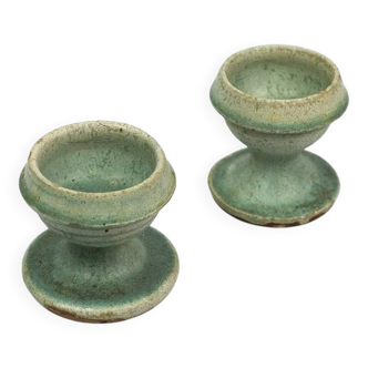 Pair of egg cups/candle holders by Alexandre Bigot – Art Nouveau stoneware