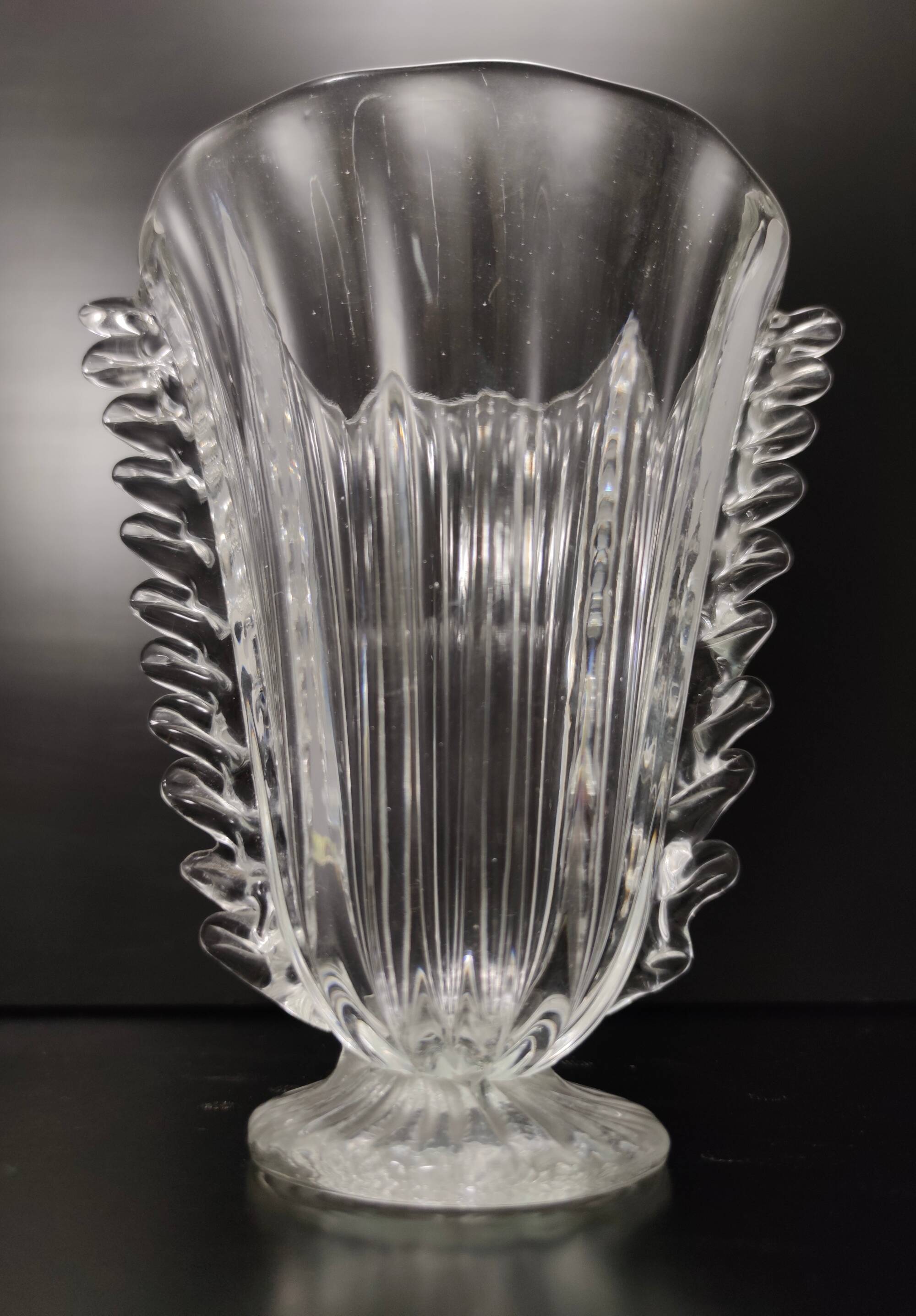 Transparent Murano Glass Vase attr. to Barovier and Toso, Italy