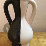 Black and white Vallauris vase with H. Caillet flower